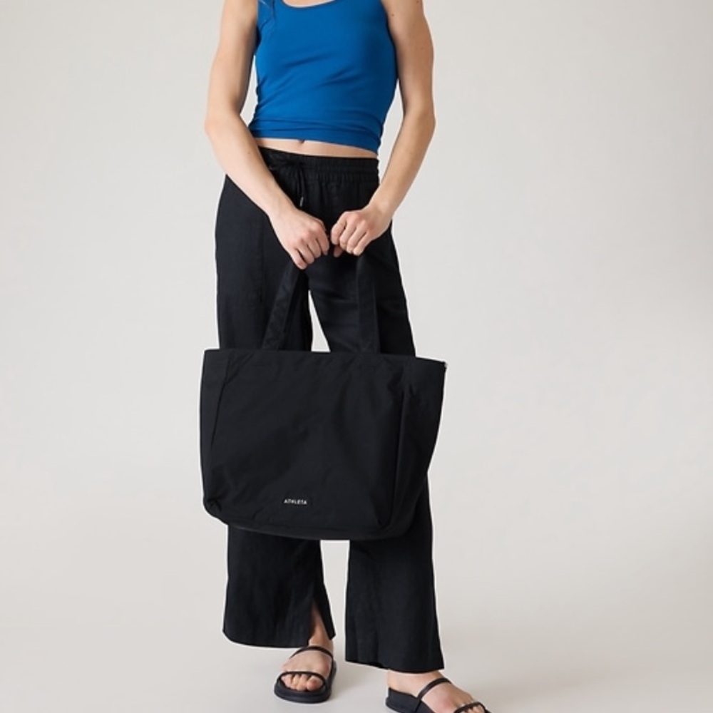Athleta Retreat Mid Rise Linen Wide Leg Pants Sz L